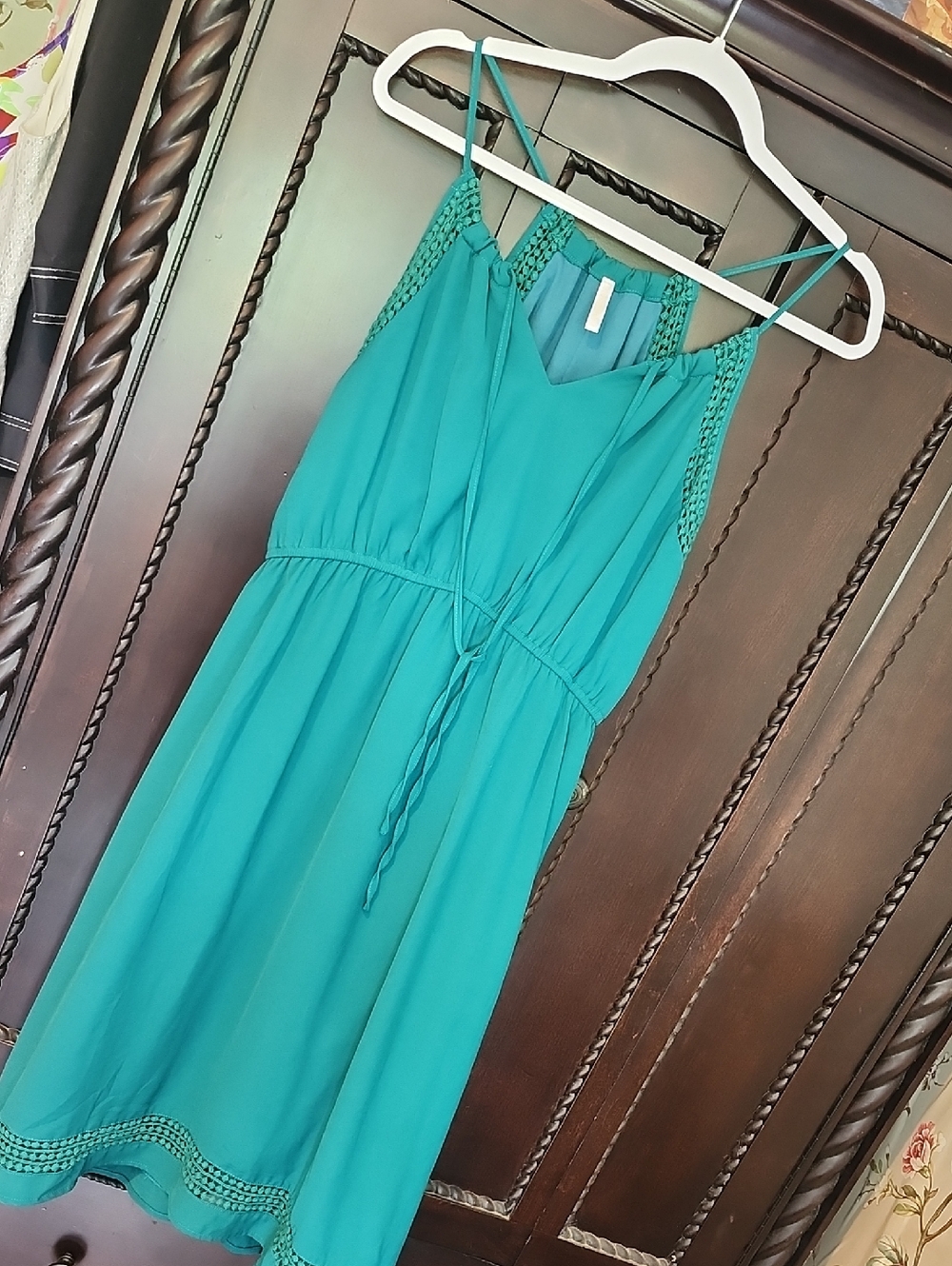 Pinkblush Teal Spaghetti Strap Sundress with Crochet Trim